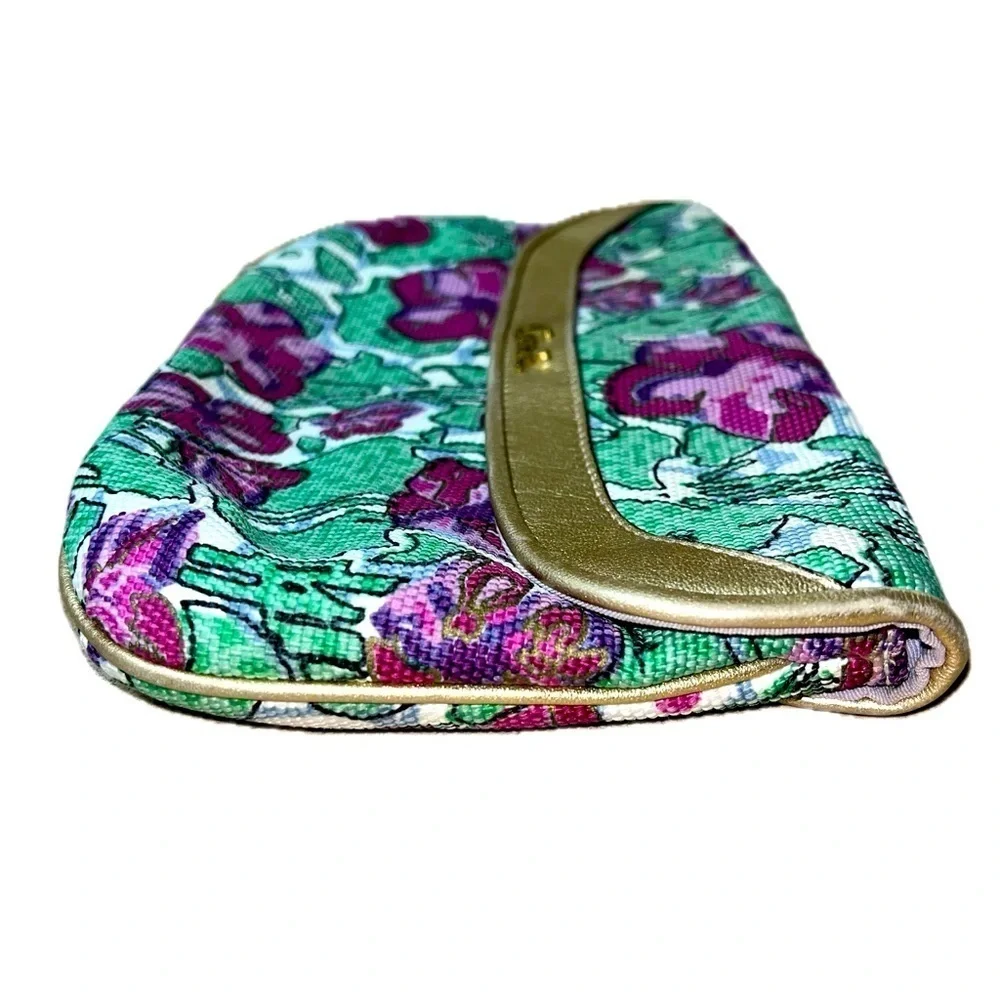 COACH Ashley Multicolor Floral Canvas Gold Leather Lg.Wristlet Wallet Clutch